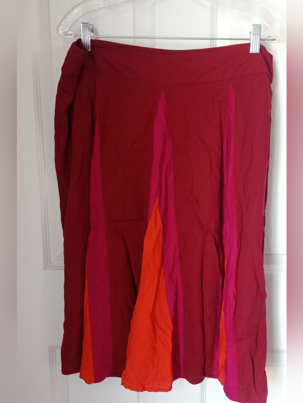 A-Line Colorblock Skirt in Burgundy, Pink & Orange
